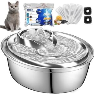 Orsda Cat/dog water Fountain. Stainless steel, 67 ounce/ 2 litre, + 18 filters